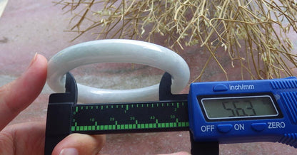 Certified Hand Carved Pale Green Natural Myanmar Burma Grade A JADE Jadeite Round Circle Bangle Bracelet 56 mm