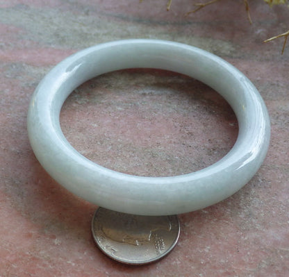 Certified Hand Carved Pale Green Natural Myanmar Burma Grade A JADE Jadeite Round Circle Bangle Bracelet 56 mm