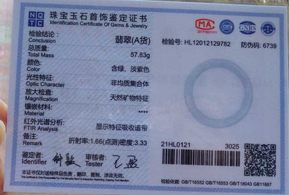 Certified Hand Carved Pale Green Natural Myanmar Burma Grade A JADE Jadeite Round Circle Bangle Bracelet 56 mm