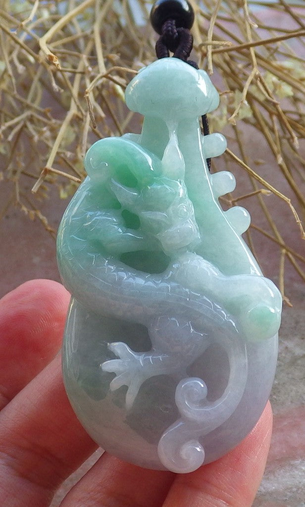 Certified Hand Carved Natural Green Burma A Jade jadeite Dragon Pi Xiu Guitar Pendant Necklace