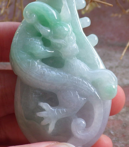 Certified Hand Carved Natural Green Burma A Jade jadeite Dragon Pi Xiu Guitar Pendant Necklace