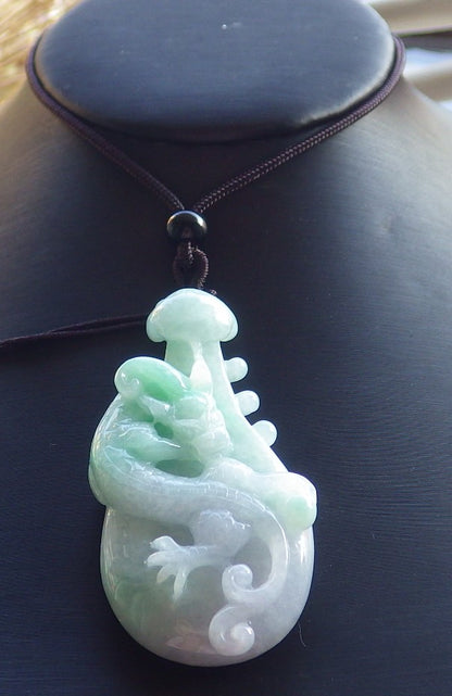 Certified Hand Carved Natural Green Burma A Jade jadeite Dragon Pi Xiu Guitar Pendant Necklace