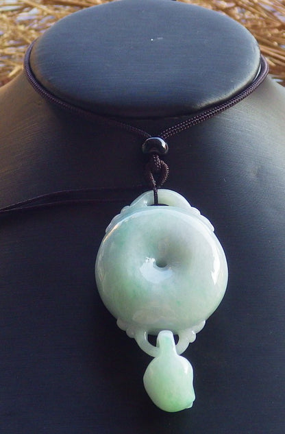 Certified Hand Carved Green Lavender Natural Burma A Jade Circle Bead Beads Donut with Ring Pendant Necklace