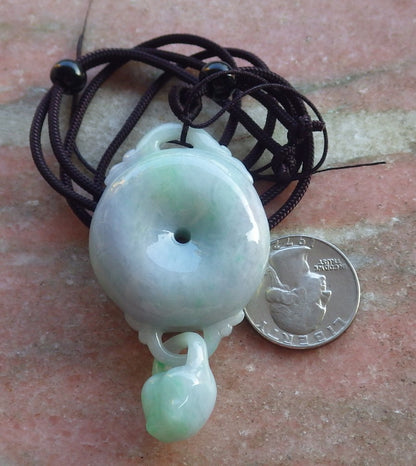 Certified Hand Carved Green Lavender Natural Burma A Jade Circle Bead Beads Donut with Ring Pendant Necklace