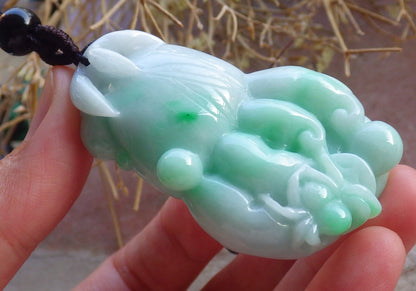 Certified Hand Carved Lavender Green Natural Myanmar Burma A Jade jadeite Spider Ginseng Pendant Necklace