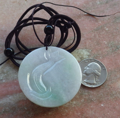 Certified Hand Carved Green Lavender Natural Burma A Jade jadeite Circle Dragon Bead Beads Pendant Necklace