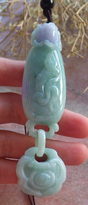 Certified Hand Carved Green Lavender Natural Myanmar Burma A Jade Flower Ruyi Circle Bead Beads Donut with Ring Pendant Necklace