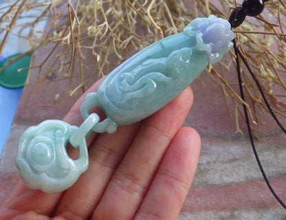 Certified Hand Carved Green Lavender Natural Myanmar Burma A Jade Flower Ruyi Circle Bead Beads Donut with Ring Pendant Necklace