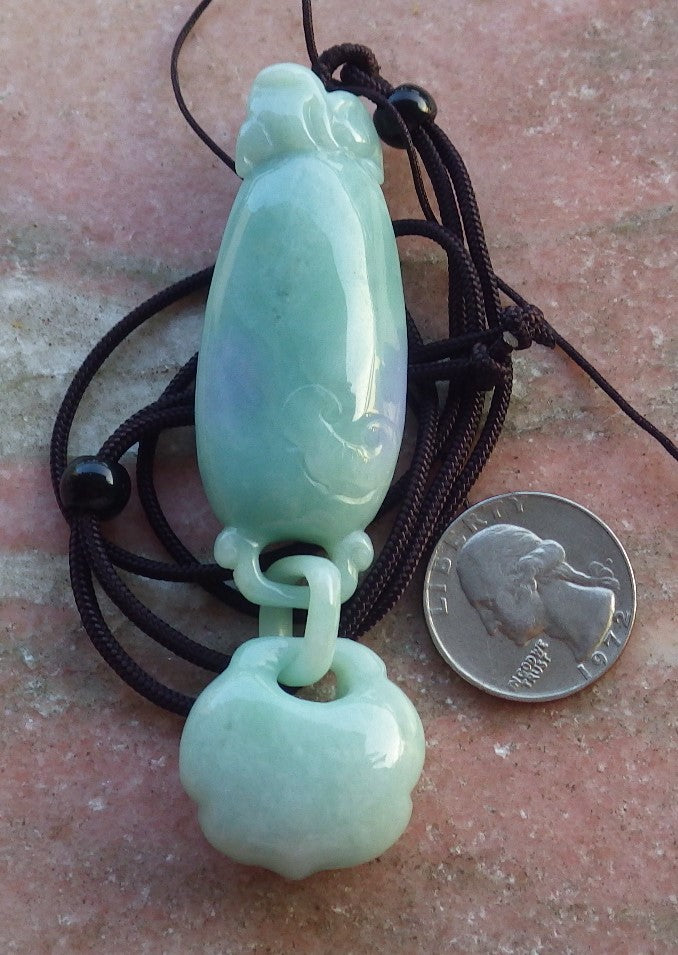 Certified Hand Carved Green Lavender Natural Myanmar Burma A Jade Flower Ruyi Circle Bead Beads Donut with Ring Pendant Necklace