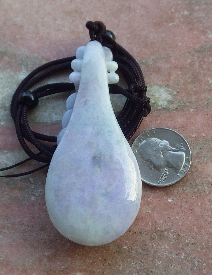 Certified Hand Carved Natural Lavender Burma A Jade jadeite Bat Flower Lotus Guitar Pendant Necklace