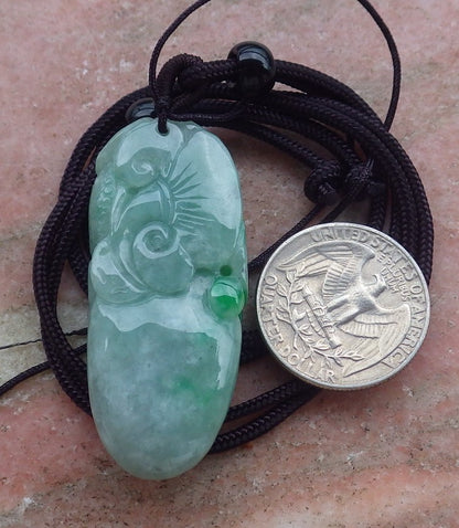 Certified Hand Carved Green Natural Burma A Jade jadeite Frog Toad Lotus Flower Ruyi Pendant Necklace