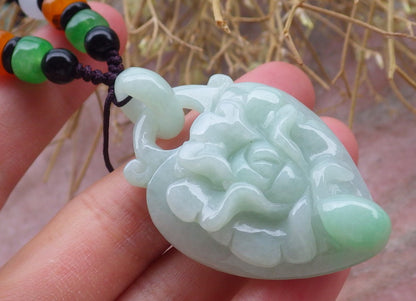 Certified Hand Carved Green Myanmar Burma Natural A Jade jadeite Heart Rose Flower With Ring Pendant Necklace