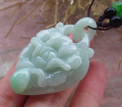 Certified Hand Carved Green Myanmar Burma Natural A Jade jadeite Heart Rose Flower With Ring Pendant Necklace