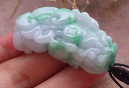 Certified Hand Carved Natural Lavender Green Myanmar Burma A Jade jadeite Dragon Pi Xiu Pendant Necklace