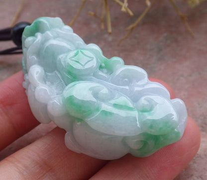 Certified Hand Carved Natural Lavender Green Myanmar Burma A Jade jadeite Dragon Pi Xiu Pendant Necklace