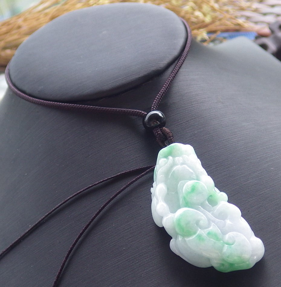 Certified Hand Carved Natural Lavender Green Myanmar Burma A Jade jadeite Dragon Pi Xiu Pendant Necklace