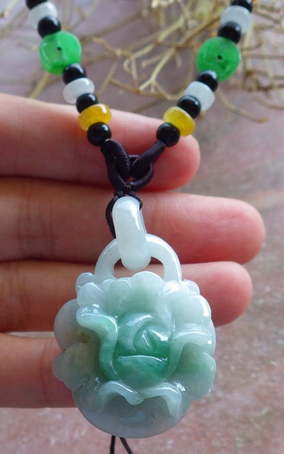 Certified Hand Carved Green Myanmar Burma Natural A Jade jadeite Heart Rose Flower With Ring Pendant Necklace