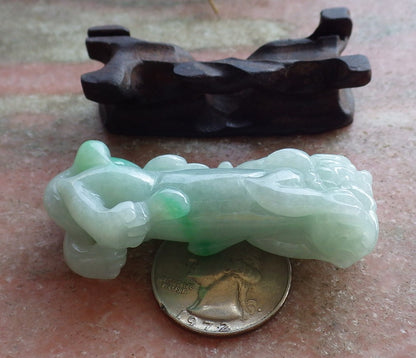 Certified Hand Carved Natural Green Myanmar Burma A Jade jadeite Dragon Display with Wood Stand