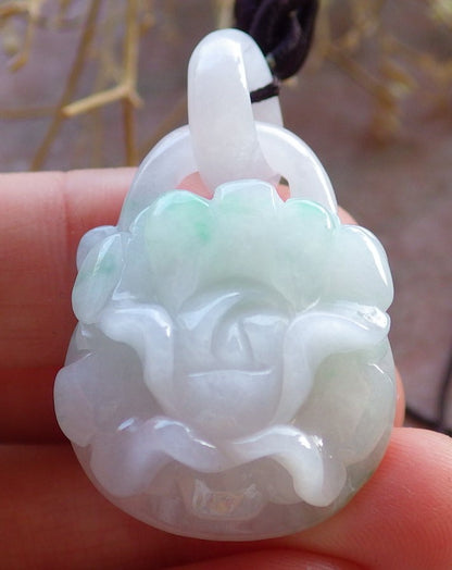 Certified Hand Carved Green Myanmar Burma Natural A Jade jadeite Heart Rose Flower With Ring Pendant Necklace