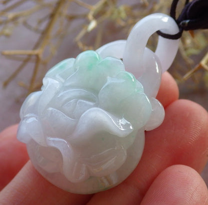 Certified Hand Carved Green Myanmar Burma Natural A Jade jadeite Heart Rose Flower With Ring Pendant Necklace