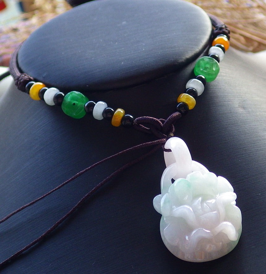 Certified Hand Carved Green Myanmar Burma Natural A Jade jadeite Heart Rose Flower With Ring Pendant Necklace