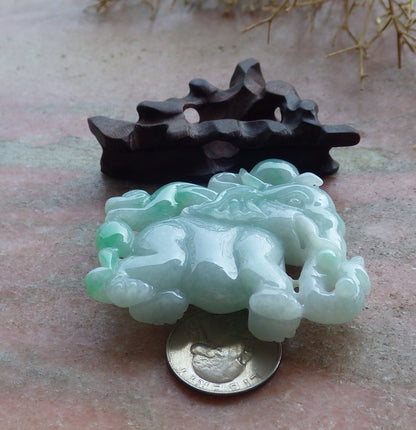 Certified Hand Carved Green Natural Myanmar Burma Hand Carved A Jade jadeite Elephant Monkey Display with Wood Stand