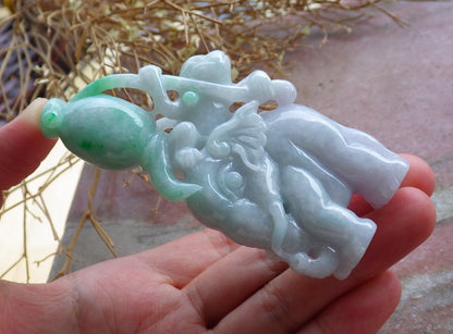 Certified Hand Carved Green Natural Myanmar Burma Hand Carved A Jade jadeite Elephant Monkey Display with Wood Stand