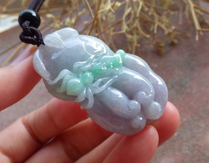 Certified Hand Carved Lavender Green Natural Myanmar Burma A Jade jadeite Spider Ruyi Ginseng Pendant Necklace