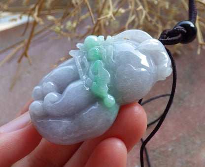 Certified Hand Carved Lavender Green Natural Myanmar Burma A Jade jadeite Spider Ruyi Ginseng Pendant Necklace