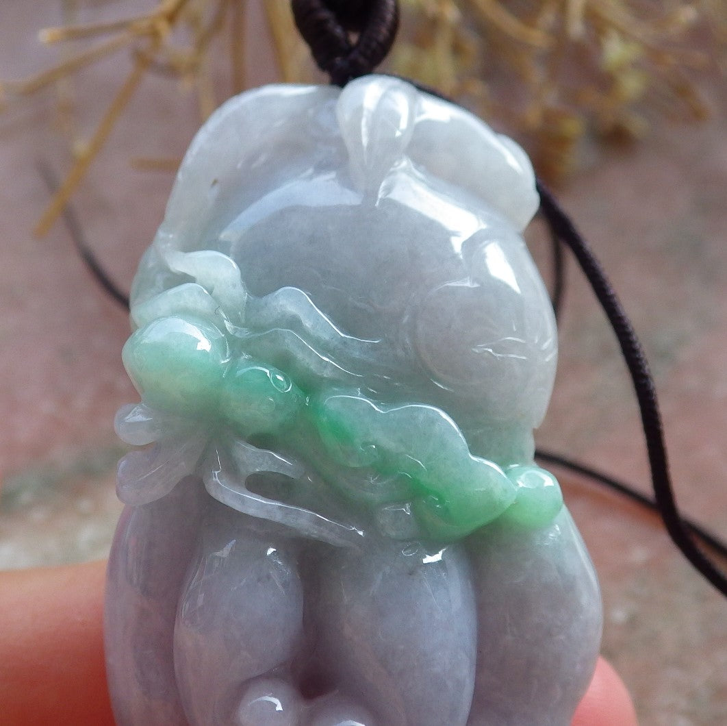 Certified Hand Carved Lavender Green Natural Myanmar Burma A Jade jadeite Spider Ruyi Ginseng Pendant Necklace