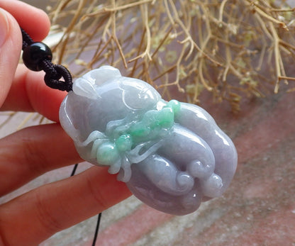 Certified Hand Carved Lavender Green Natural Myanmar Burma A Jade jadeite Spider Ruyi Ginseng Pendant Necklace