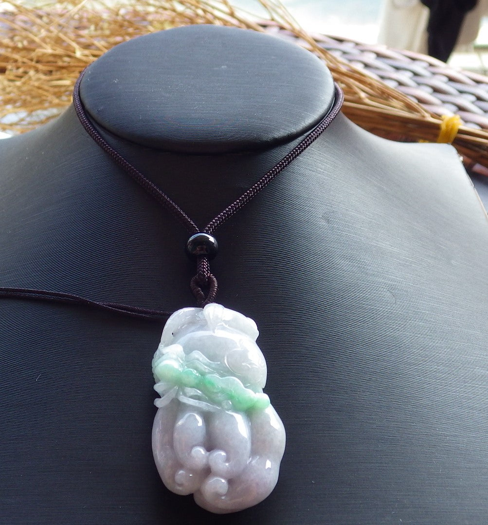 Certified Hand Carved Lavender Green Natural Myanmar Burma A Jade jadeite Spider Ruyi Ginseng Pendant Necklace