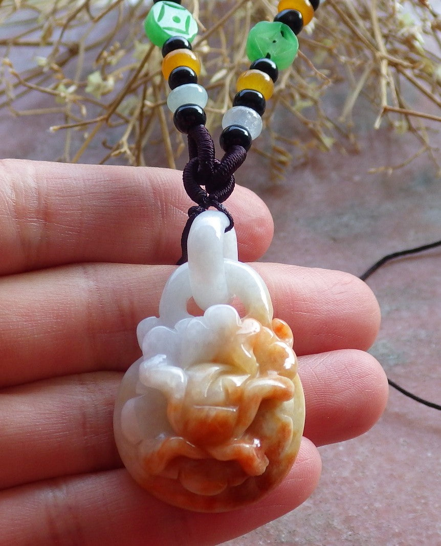 Certified Hand Carved Lavender Yellow Myanmar Burma Natural A Jade jadeite Rose Flower With Ring Pendant Necklace