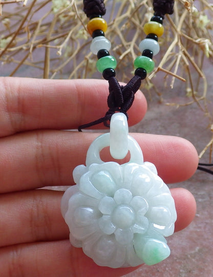 Certified Hand Carved Green Myanmar Burma Natural A Jade jadeite Rose Flower With Ring Pendant Necklace