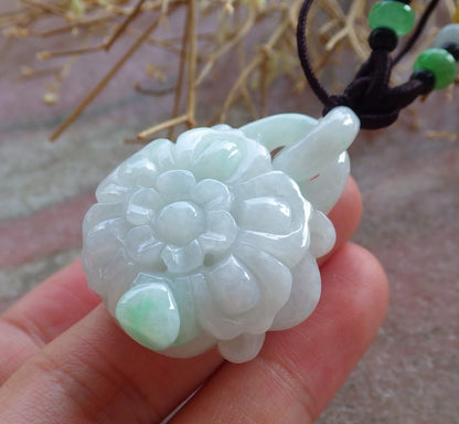 Certified Hand Carved Green Myanmar Burma Natural A Jade jadeite Rose Flower With Ring Pendant Necklace