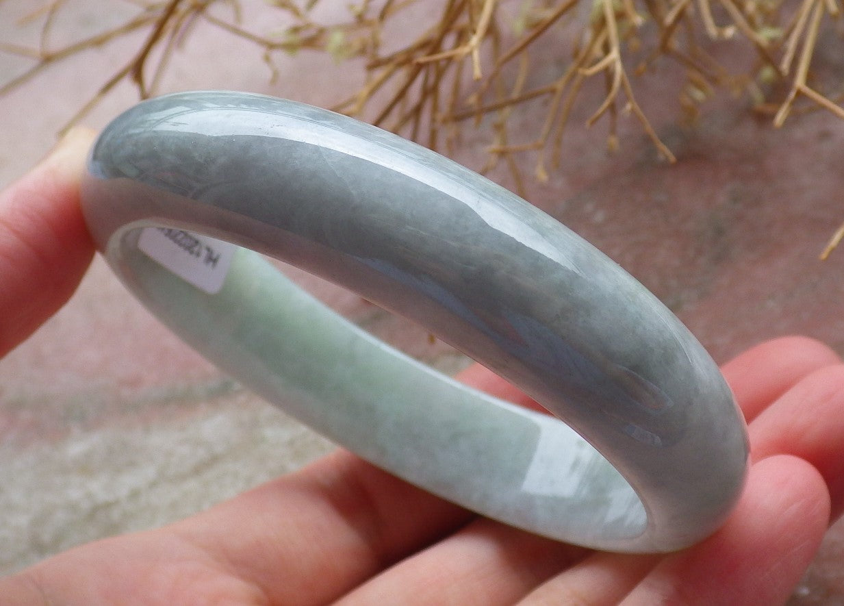 Certified Hand Carved Green Lavender Natural Myanmar Burma Grade A JADE Jadeite Circle Bangle Bracelet 58mm