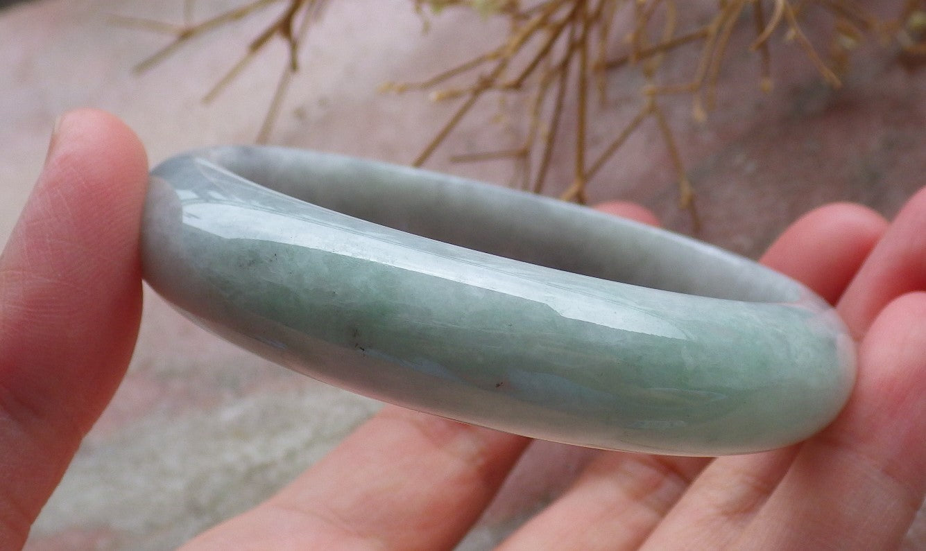 Certified Hand Carved Green Lavender Natural Myanmar Burma Grade A JADE Jadeite Circle Bangle Bracelet 58mm