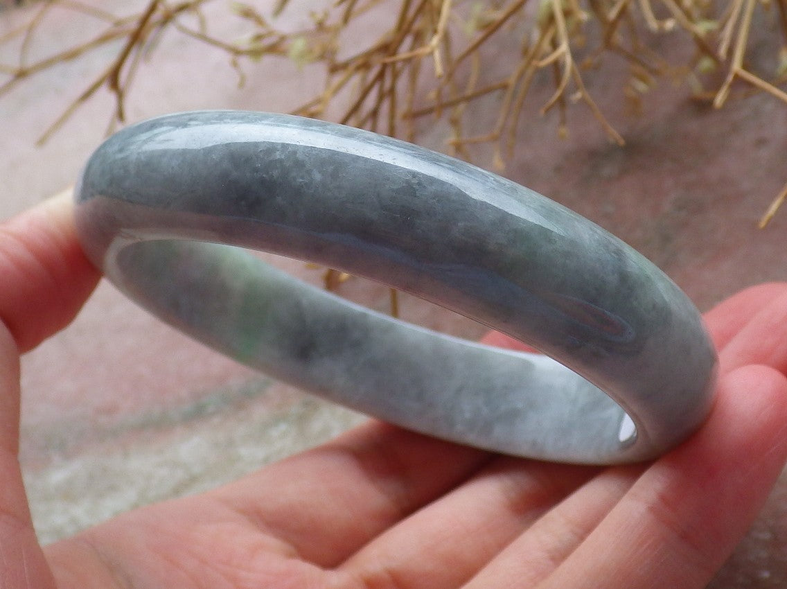 Certified Hand Carved Green Lavender Natural Myanmar Burma Grade A JADE Jadeite Circle Bangle Bracelet 58mm