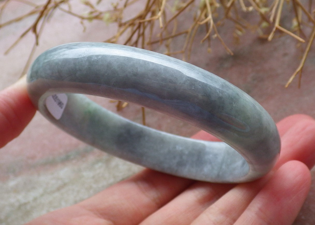 Certified Hand Carved Green Lavender Natural Myanmar Burma Grade A JADE Jadeite Circle Bangle Bracelet 58mm