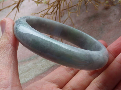 Certified Hand Carved Green Lavender Natural Myanmar Burma Grade A JADE Jadeite Circle Bangle Bracelet 58mm