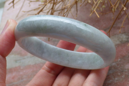 Certified Hand Carved Green Lavender Natural Myanmar Burma Grade A JADE Jadeite Circle Bangle Bracelet 57mm