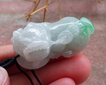 Certified Hand Carved Natural Green Burma A Jade jadeite Dragon Pi Xiu Pendant Necklace