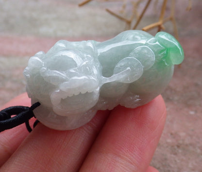 Certified Hand Carved Natural Green Burma A Jade jadeite Dragon Pi Xiu Pendant Necklace