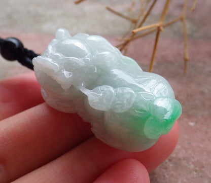 Certified Hand Carved Natural Green Burma A Jade jadeite Dragon Pi Xiu Pendant Necklace