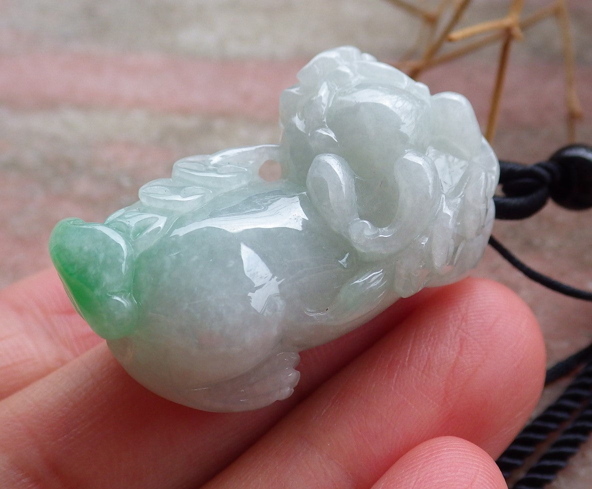 Certified Hand Carved Natural Green Burma A Jade jadeite Dragon Pi Xiu Pendant Necklace