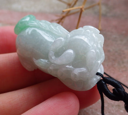 Certified Hand Carved Natural Green Burma A Jade jadeite Dragon Pi Xiu Pendant Necklace