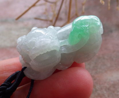 Certified Hand Carved Natural Green Burma A Jade jadeite Dragon Pi Xiu Pendant Necklace