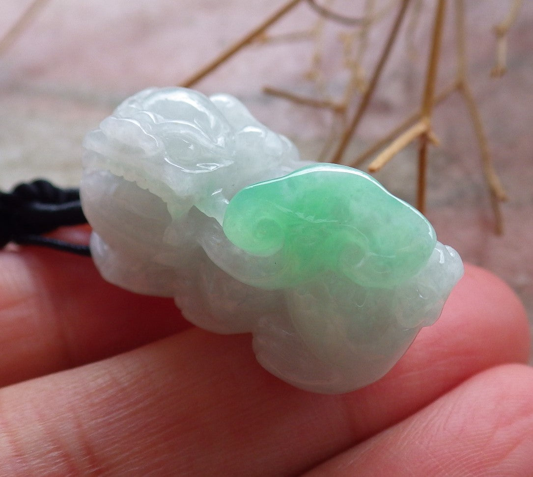 Certified Hand Carved Natural Green Burma A Jade jadeite Dragon Pi Xiu Pendant Necklace