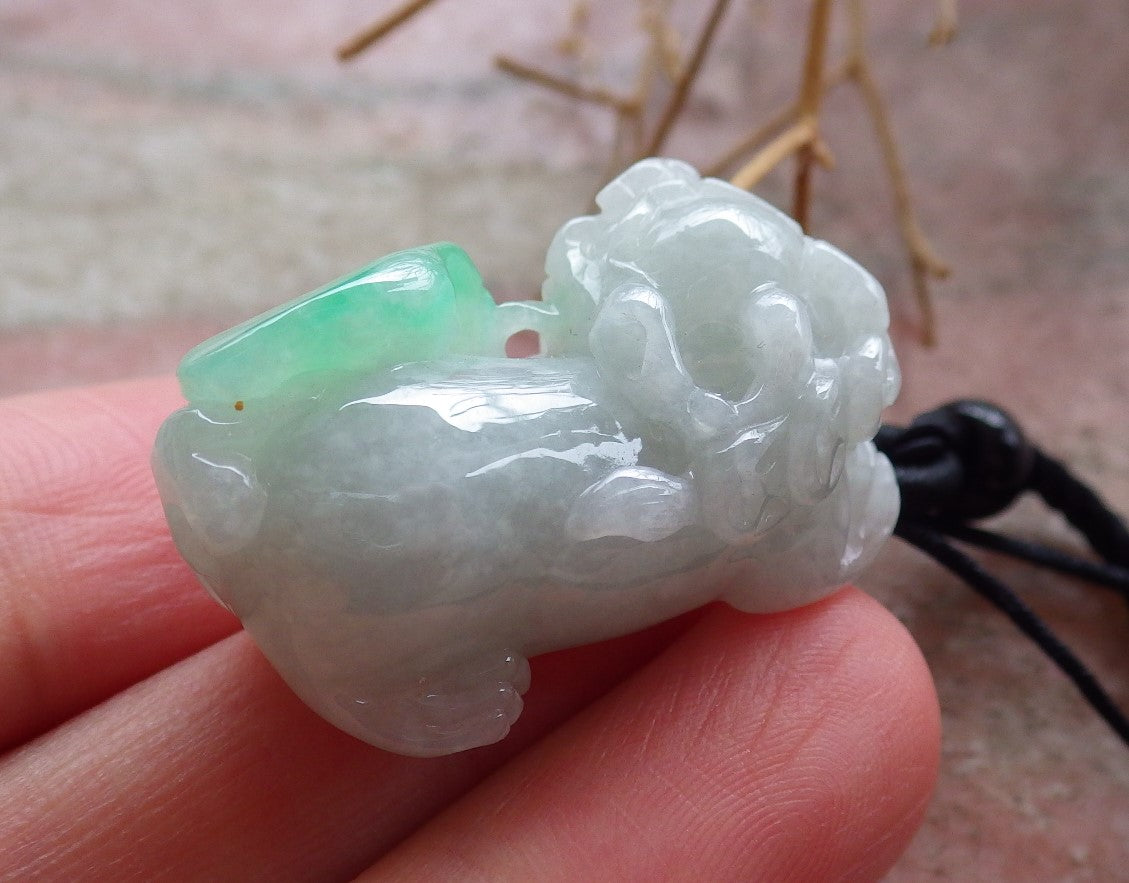 Certified Hand Carved Natural Green Burma A Jade jadeite Dragon Pi Xiu Pendant Necklace