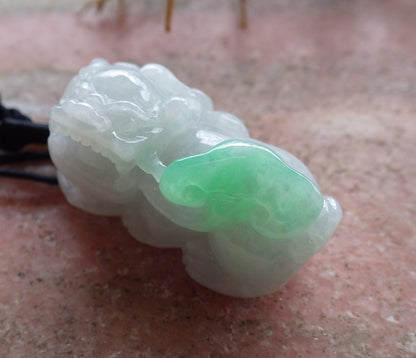 Certified Hand Carved Natural Green Burma A Jade jadeite Dragon Pi Xiu Pendant Necklace